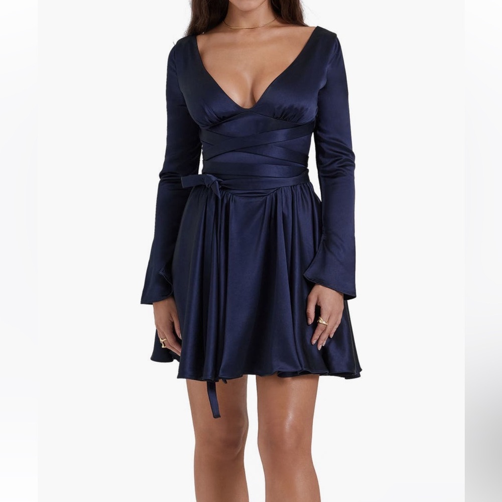 House of CB Dominque Crossover Satin Fit & Flare